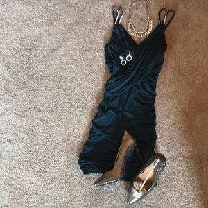 NWT Stunning Teal & Rhinestone Rouched Dress